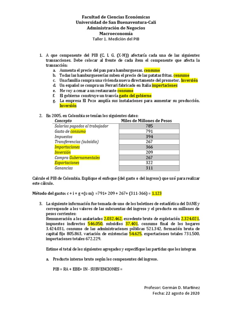 Taller 1 - PIB 2020-2 | PDF | Producto Interno Bruto | Macroeconómica