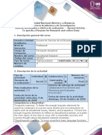 Activity Guide and Evaluation Rubric - Second Activity - To Specify A Purpose For Research and Collect Data