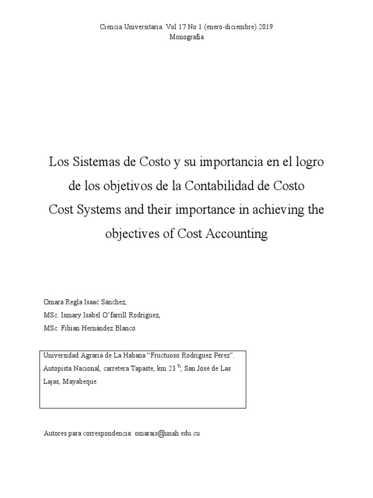 Importancia de los Sistemas de Costos | PDF | Costo | Contabilidad