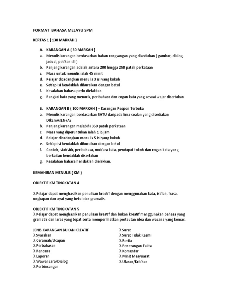 Format Bahasa Melayu SPM  PDF