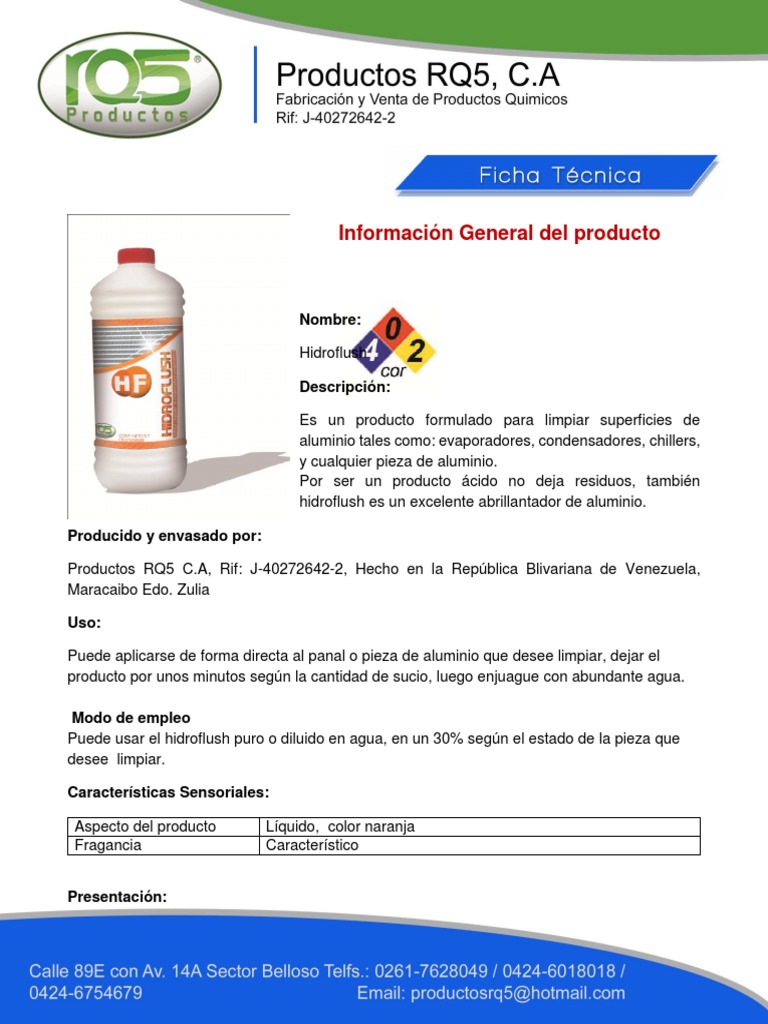 Hidroflush: Limpiador ácido para aluminio | PDF | Aluminio | Agua