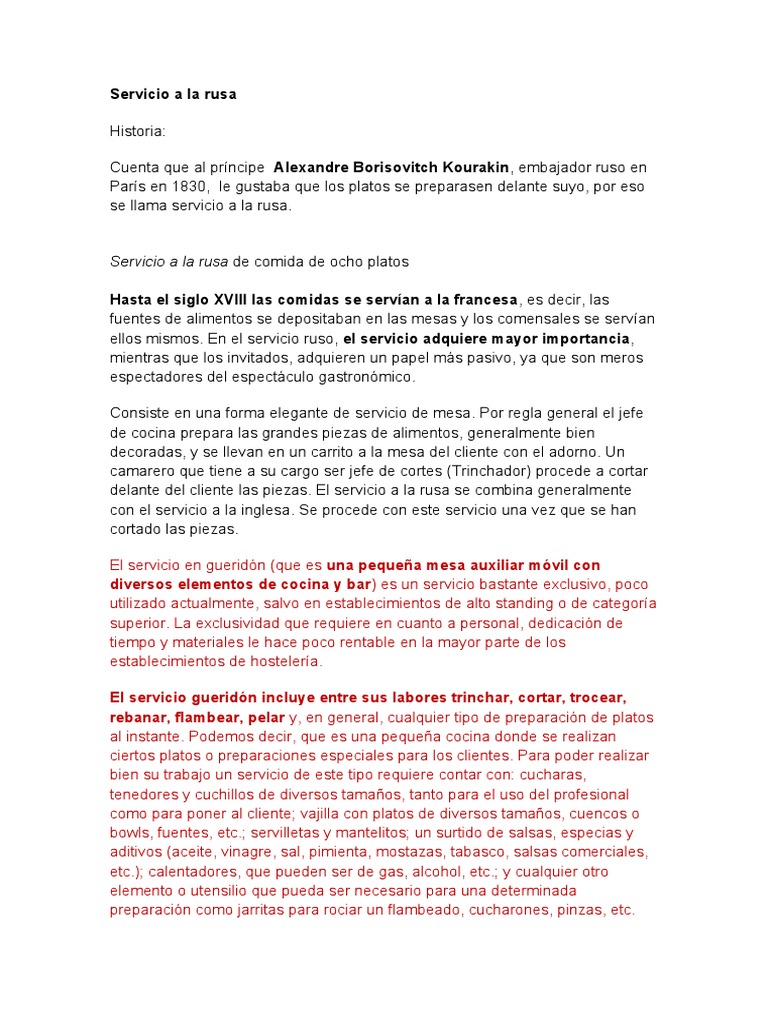 Servicio A La Rusa PDF Cuchillería Alimentos