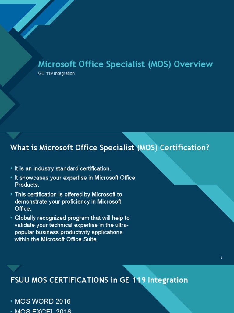 Microsoft Office Specialist (MOS) Overview Click To Edit Master Title