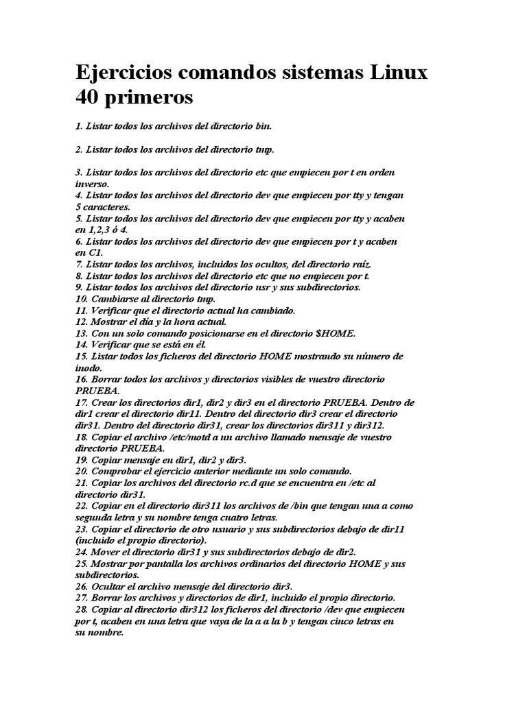 Ejercicios Prácticos de Comandos Linux | PDF | Sistema de archivos ...