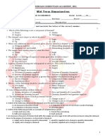 Mt. Moriah Christian Academy, Inc.: Mid Term Examination