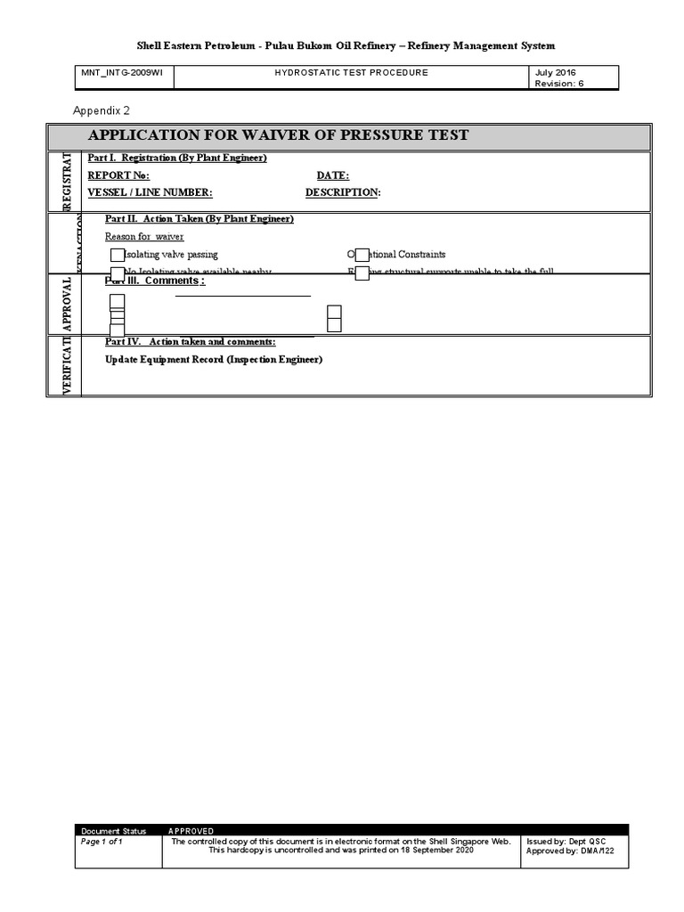 Pressure Test Waiver Application Form | PDF | Science & Mathematics ...