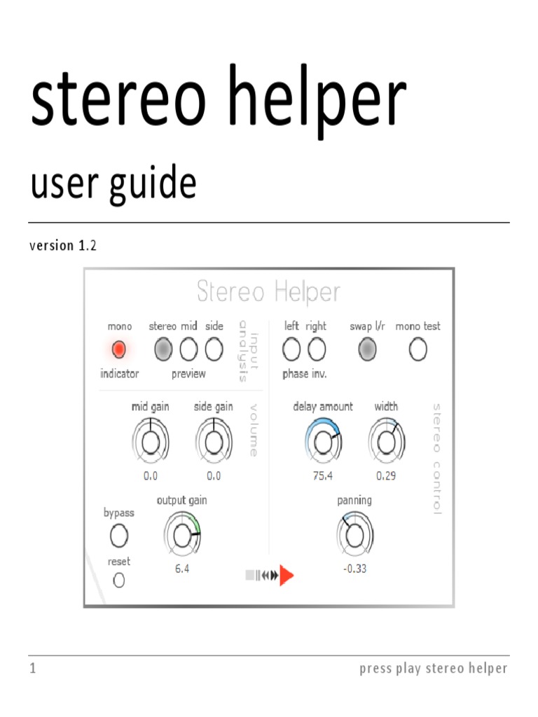 Stereo Helper User Guide v1.2 | PDF | Sound Technology | Sound ...
