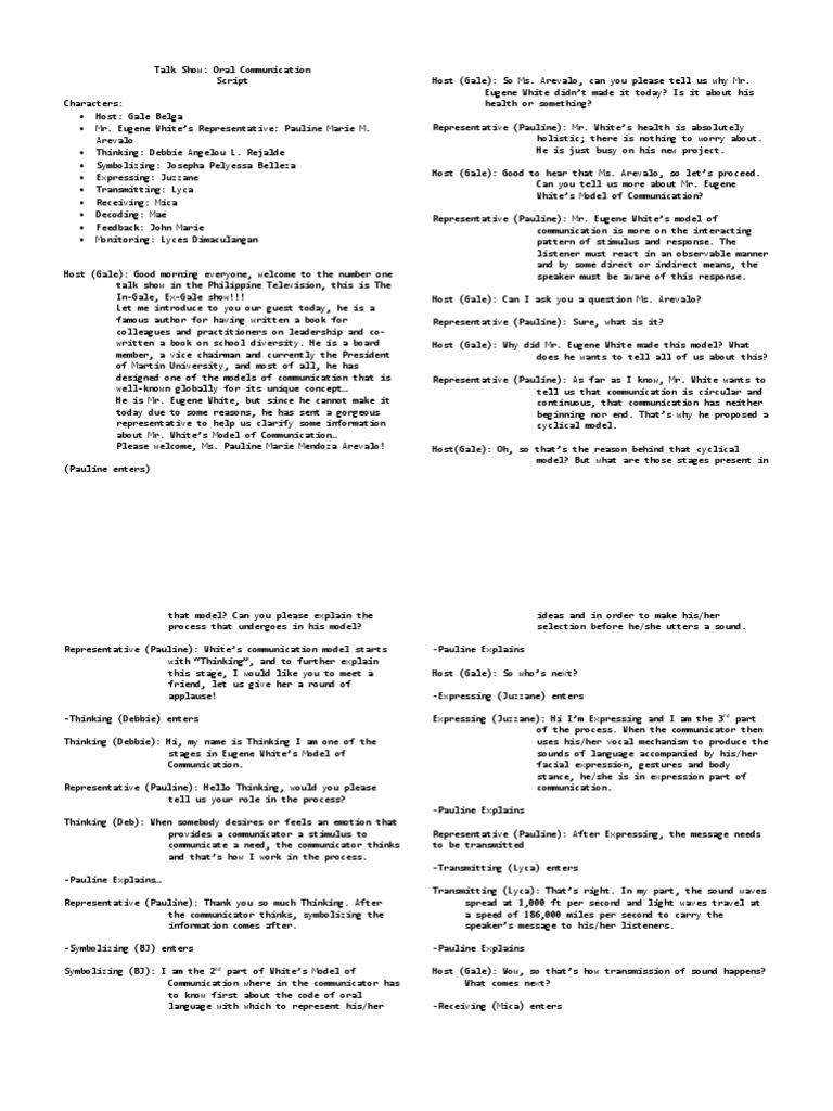 Script For Talk Show About Eugene Whites | PDF | Neuropsychology ...