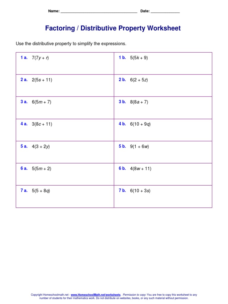 Factoring Distributive Property Worksheet  PDF  Freedom Of Within Distributive Property Worksheet Pdf
