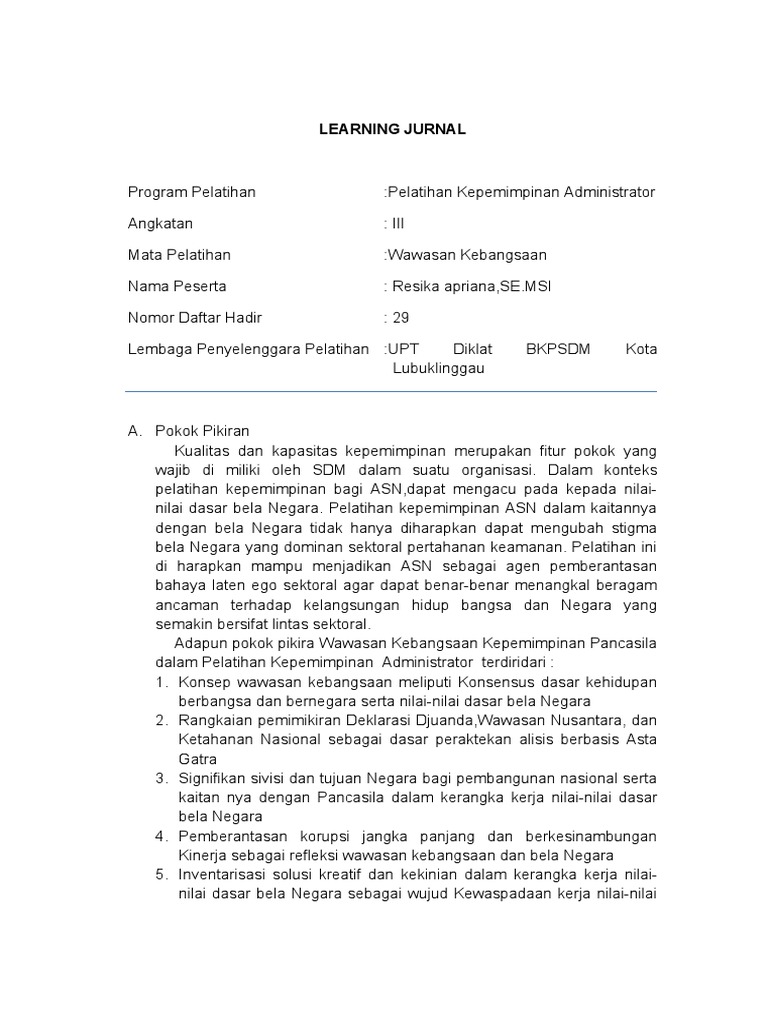 Learning Jurnal Wawasan Kebangsaan Resika