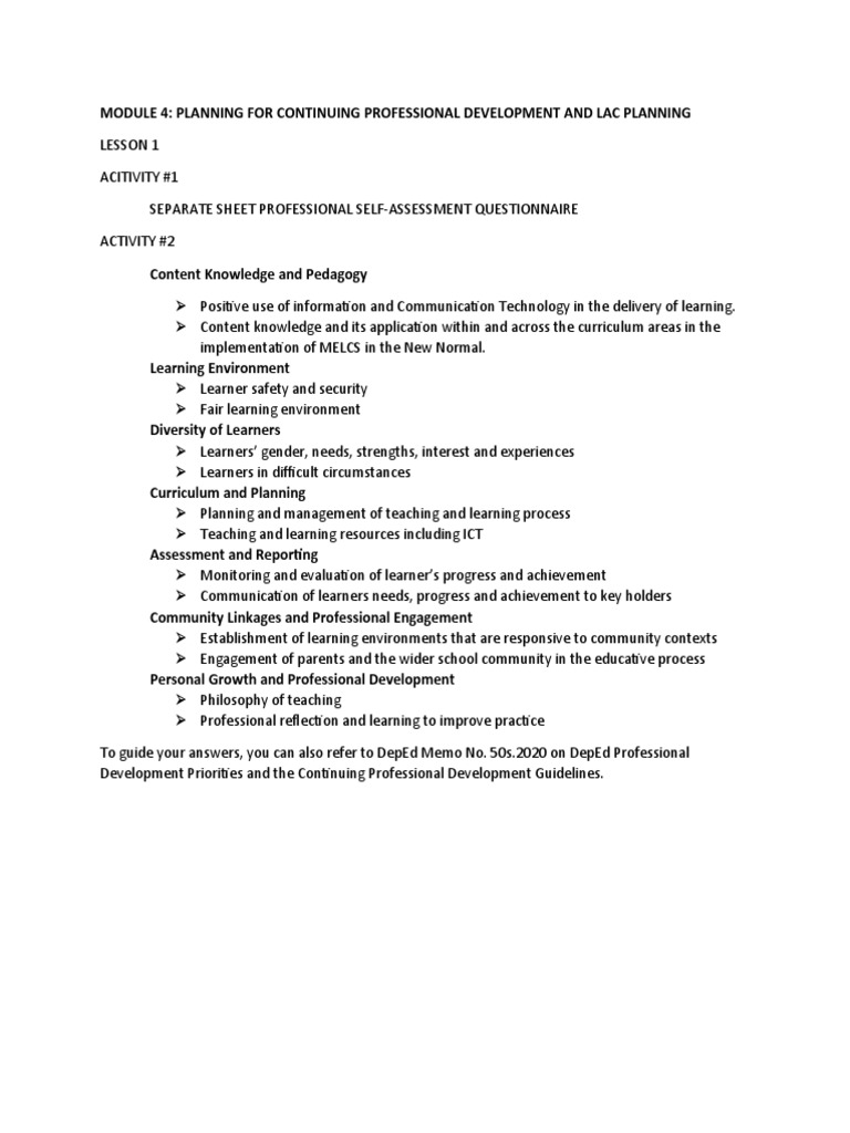 Module 4 Planning For Continuing Professional Development and Lac ...