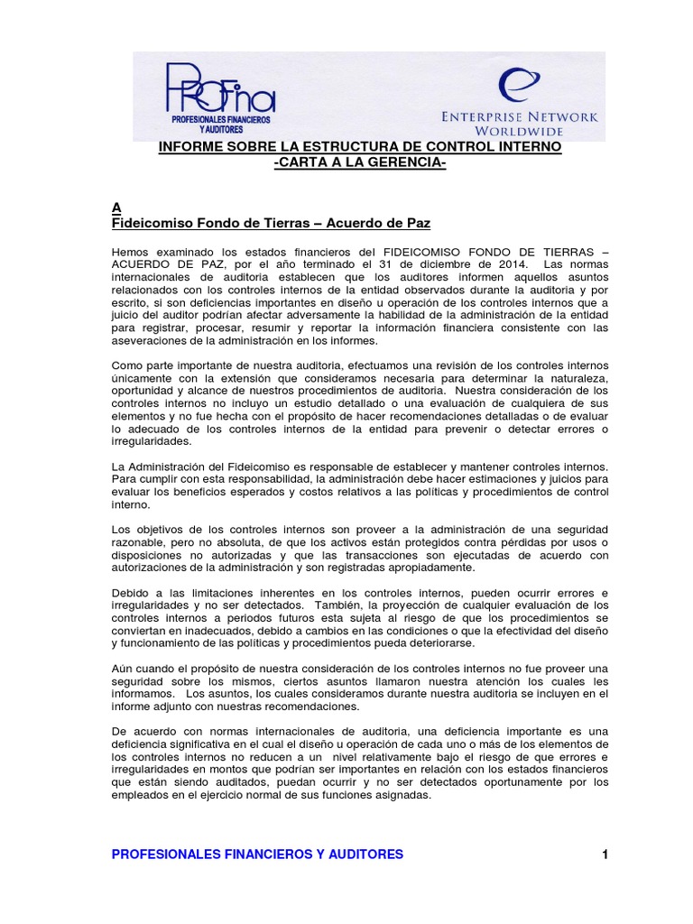 Informe de Control Interno Fideicomiso 2014 | PDF | Auditoría | Estado ...