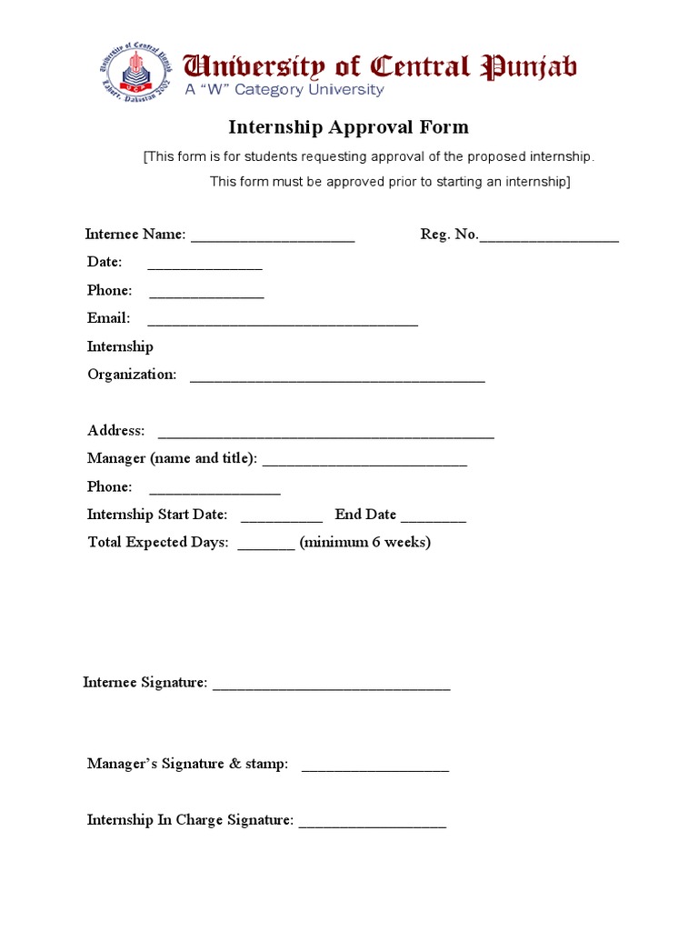 Internship Approval Request Form | PDF