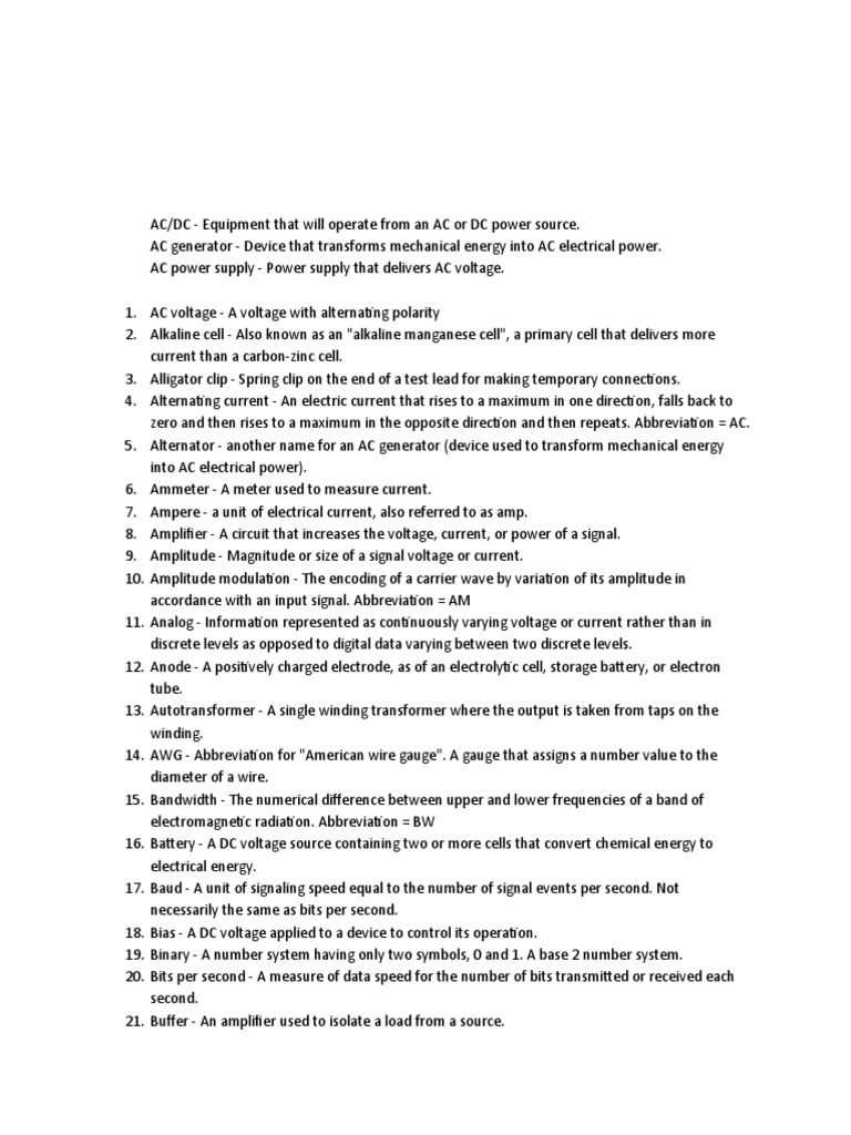 Electronics Terminology Glossary | PDF | Capacitor | Electric Current