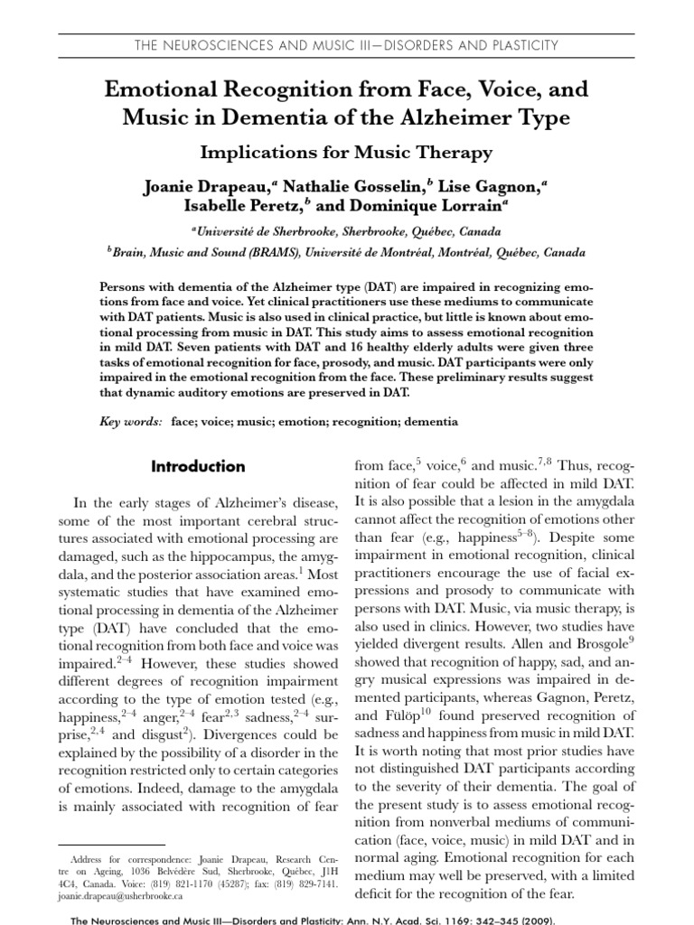 Emotional Recognition and Alzheimer | PDF | Dementia | Alzheimer's Disease