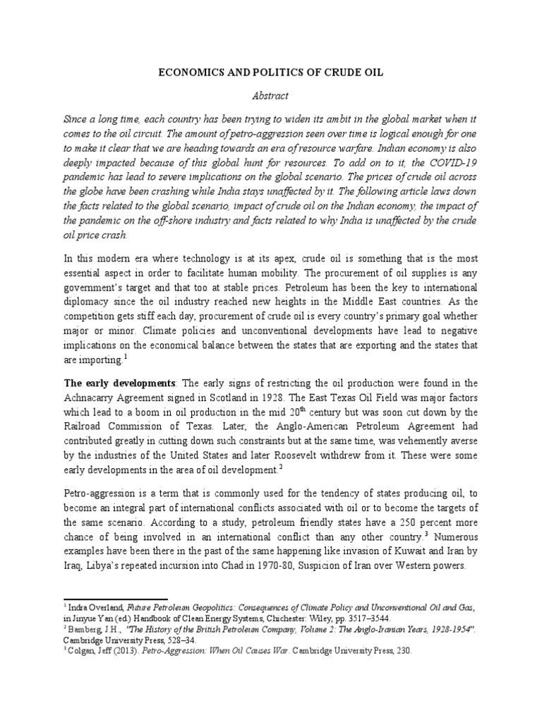 Impact of Crude Oil on Indian Economy | PDF | Price Of Oil | Petroleum