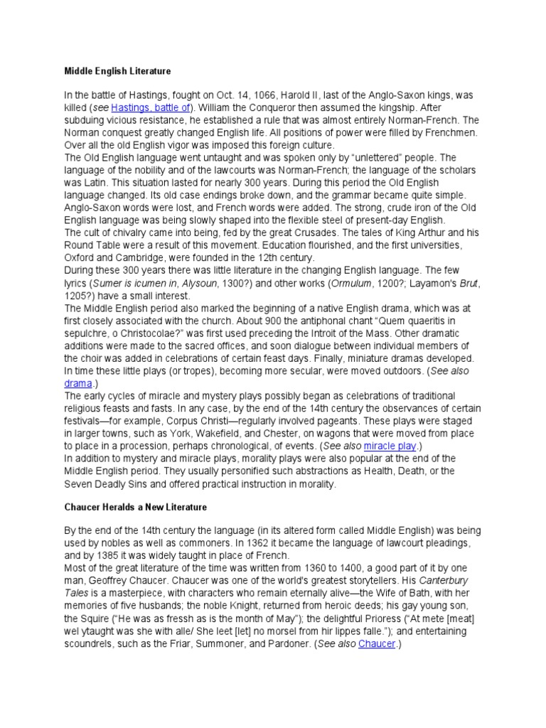 Evolution of Middle English Literature | PDF | Poetry | Languages