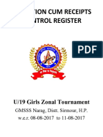 Reception Cum Receipts Control Register: U/19 Girls Zonal Tournament