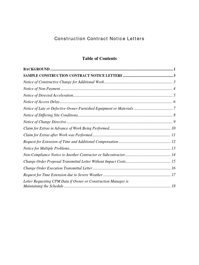 Construction Contract Notice Templates | PDF | Breach Of Contract | Damages