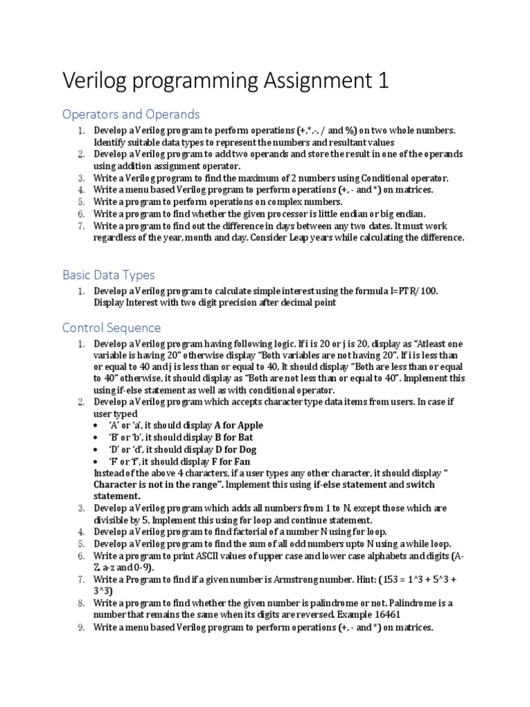 Verilog Assignment List1 PDF | PDF | Discrete Mathematics ...