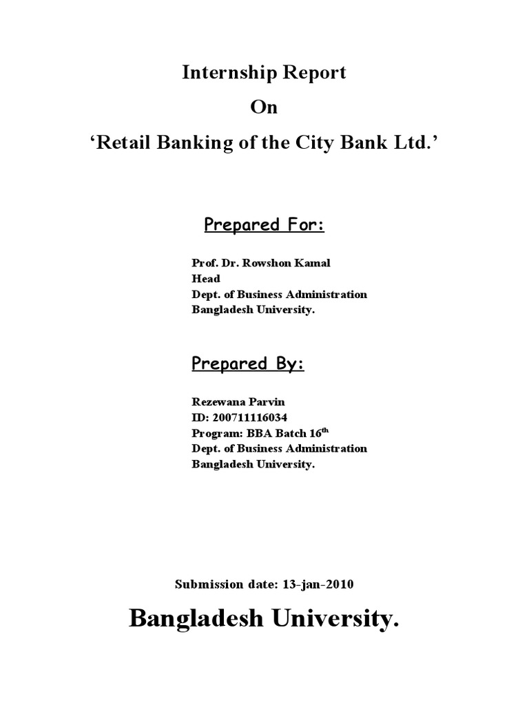 Internship Report on City Bank Retail Banking | PDF
