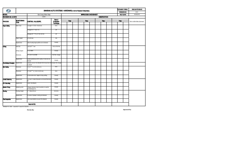 Inprocess Check Sheet - Bar Comp. | PDF | Metals | Business Process