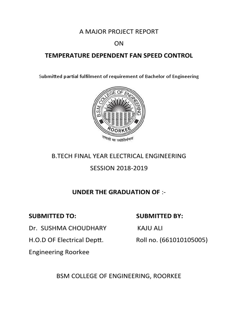 Temperature Dependent Fan Speed Control: Submitted Partial Fulfilment ...