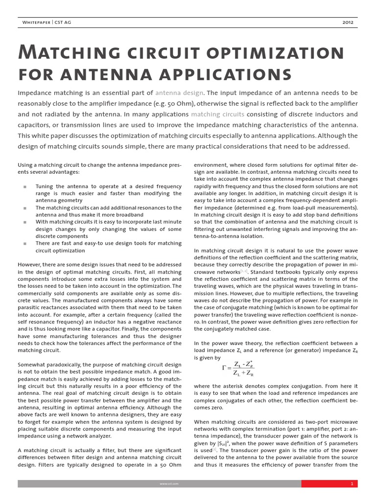 Matching Circuit Optimization For Antenna Applications | PDF | Science ...