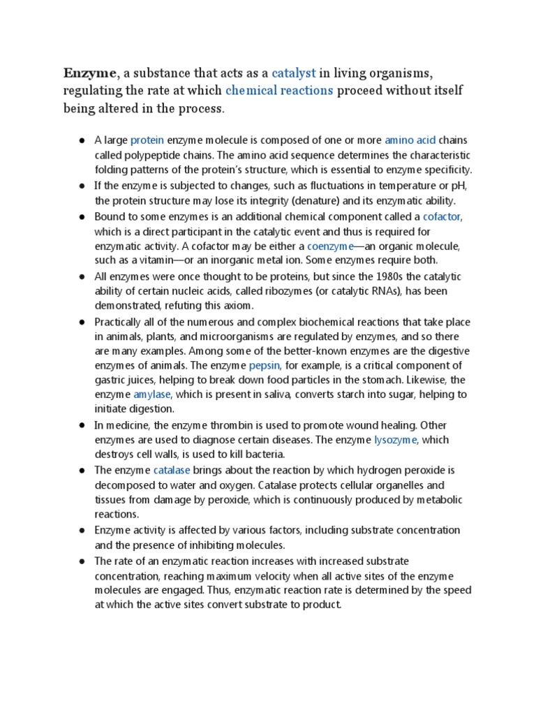 Enzyme, A Substance That Acts As A | PDF | Enzyme | Enzyme Inhibitor