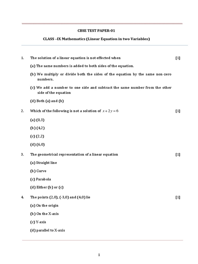 Linear Equations in 2 Variables Worksheet | PDF