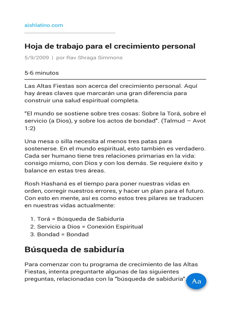 Hoja de Trabajo para El Crecimiento Personal PDF | PDF | Vida | Tora