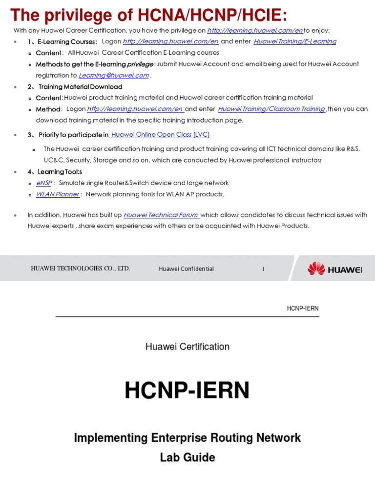 Huawei Certification HCNP Lab Guide HCNP-IERN v1.6 PDF | PDF | Routing ...