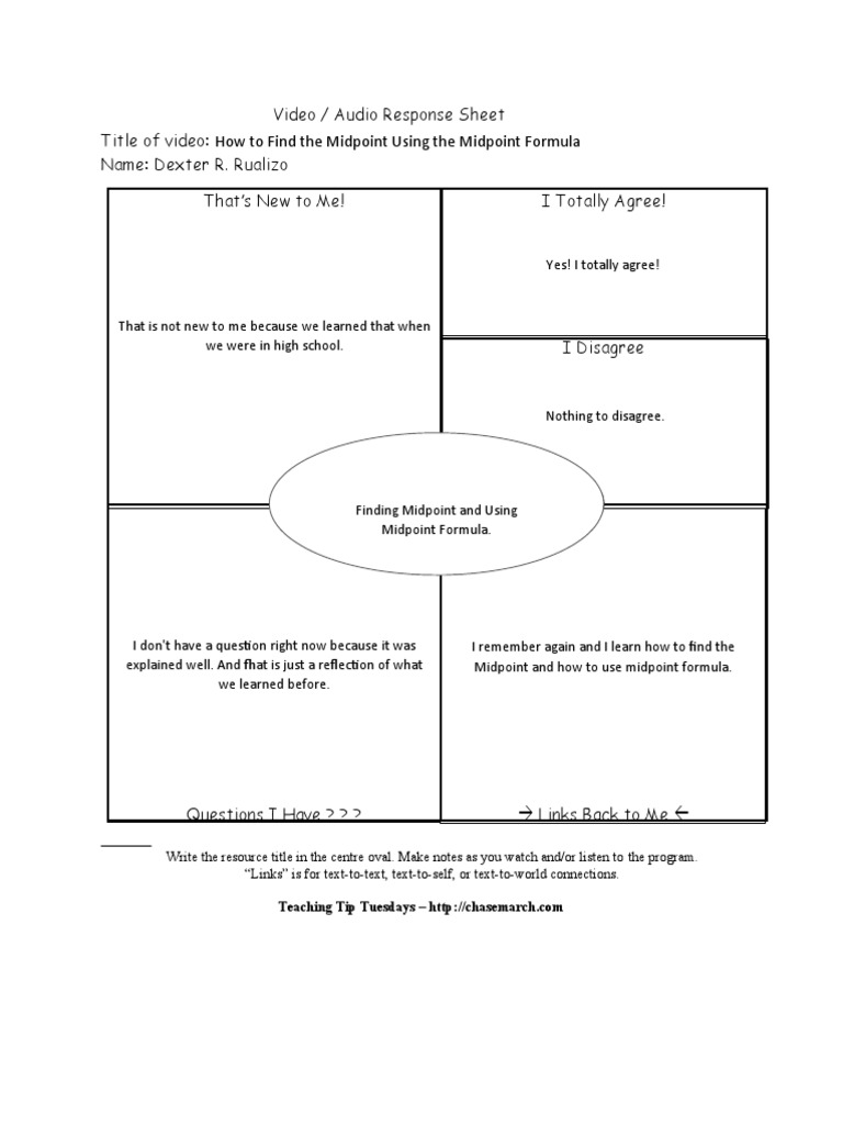 Video Response Sheet: Midpoint Formula | PDF
