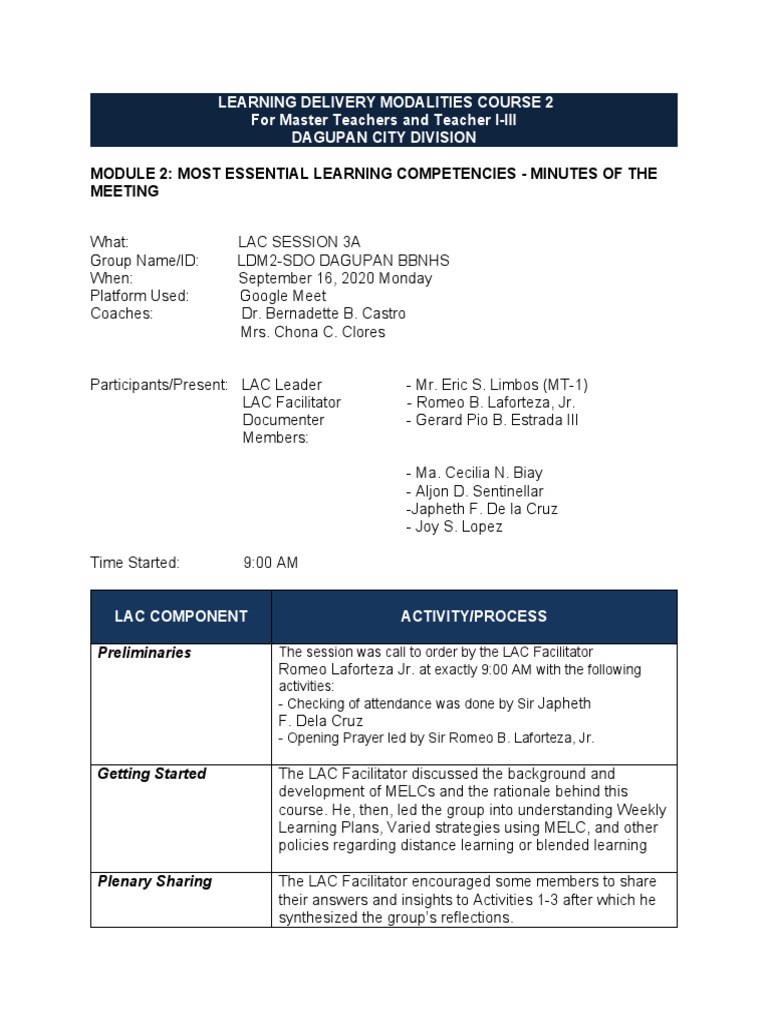 Learning Delivery Modalities Course 2 For Master Teachers and Teacher I ...