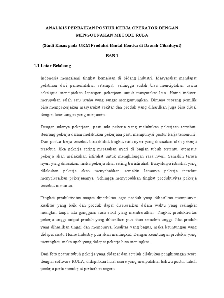 Perbaikan Postur Kerja Operator RULA | PDF