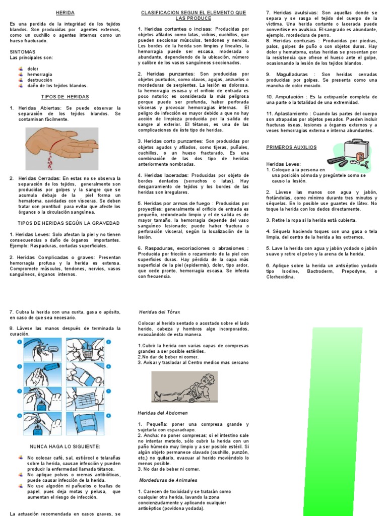 Tipos de Heridas y Primeros Auxilios | PDF | Herida | Primeros auxilios