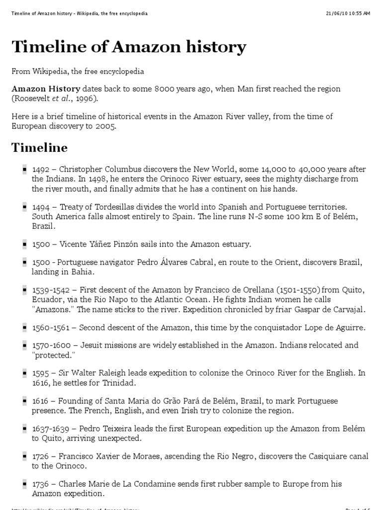 Full Timeline of Amazon History PDF Amazon River Brazil