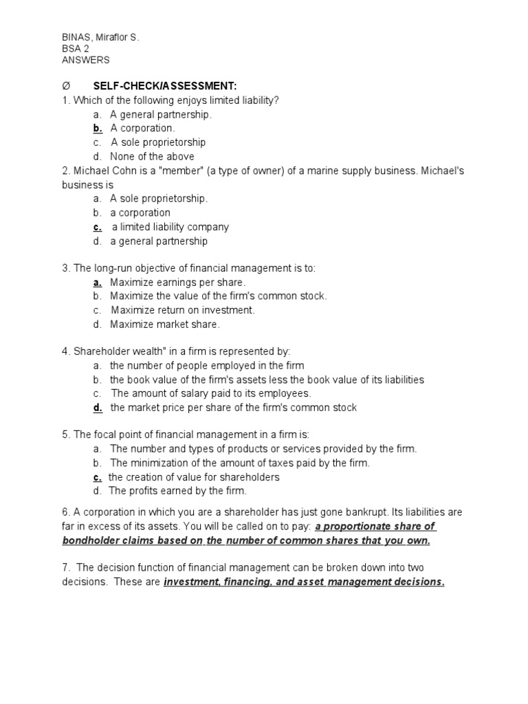 Self-Check/Assessment:: BINAS, Miraflor S. Bsa 2 Answers | PDF