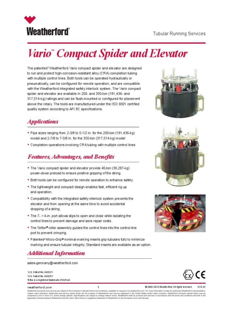 Flad dedikation Zealot Vario Compact Spider and Elevator | PDF | Elevator | Pipe (Fluid Conveyance)