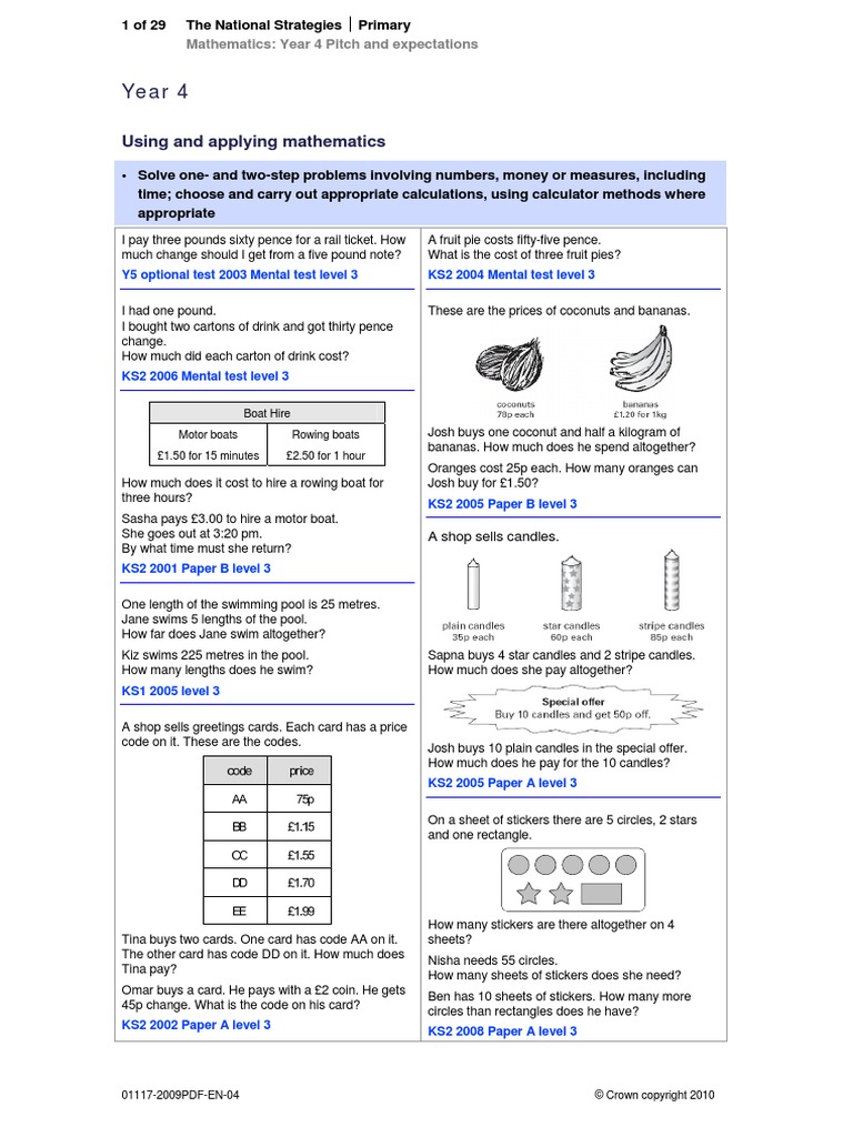 Year 4: Using and Applying Mathematics | PDF | Multiplication ...