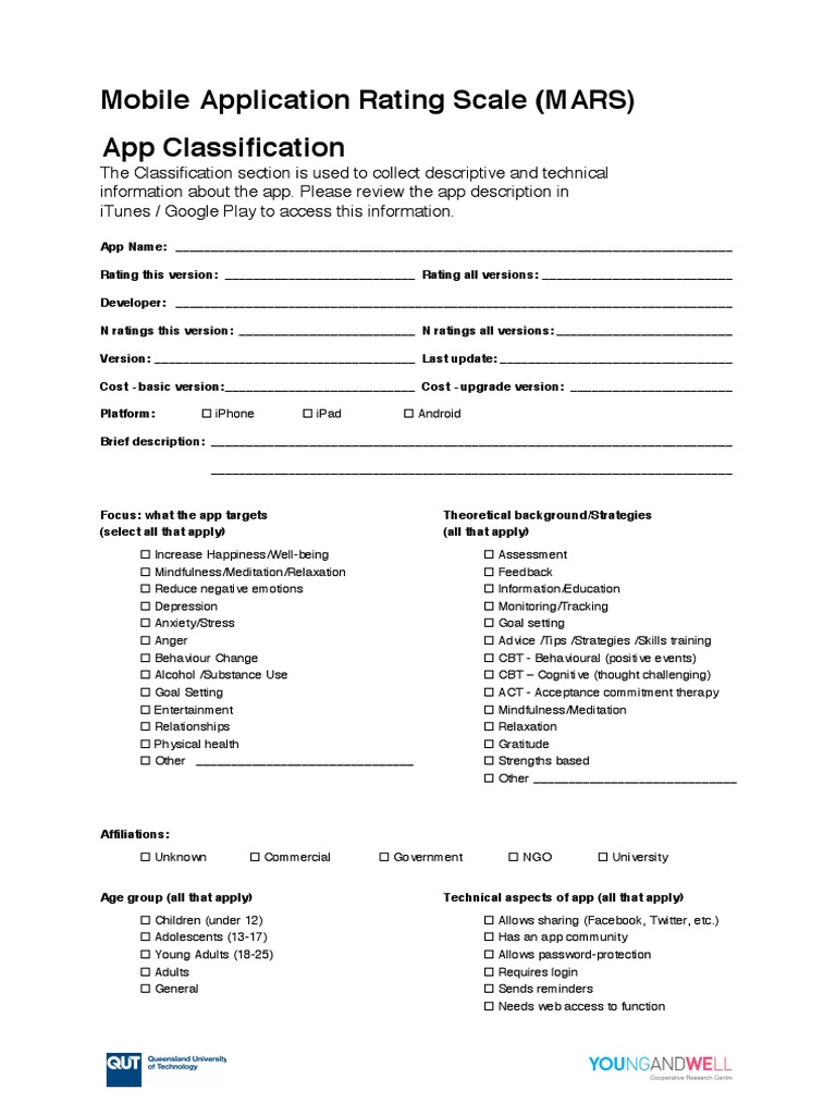 Mobile Application Rating Scale (MARS) App Classification PDF