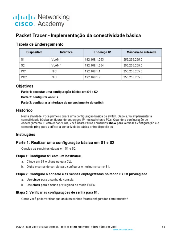 2 7 6 packet tracer implement basic connectivity pt br pdf pdf
