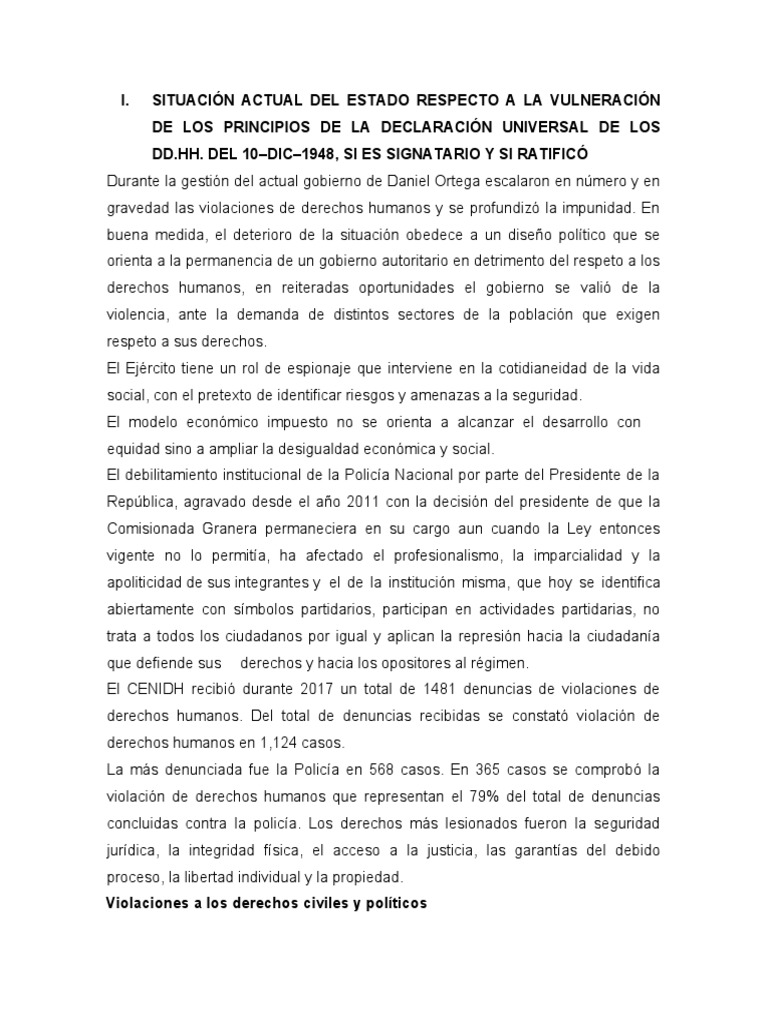 Violaciones de Derechos Humanos en Nicaragua | PDF | Nicaragua ...