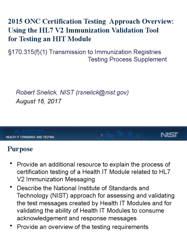 2015 ONC Certification Testing Approach Overview: Using The HL7 V2 ...