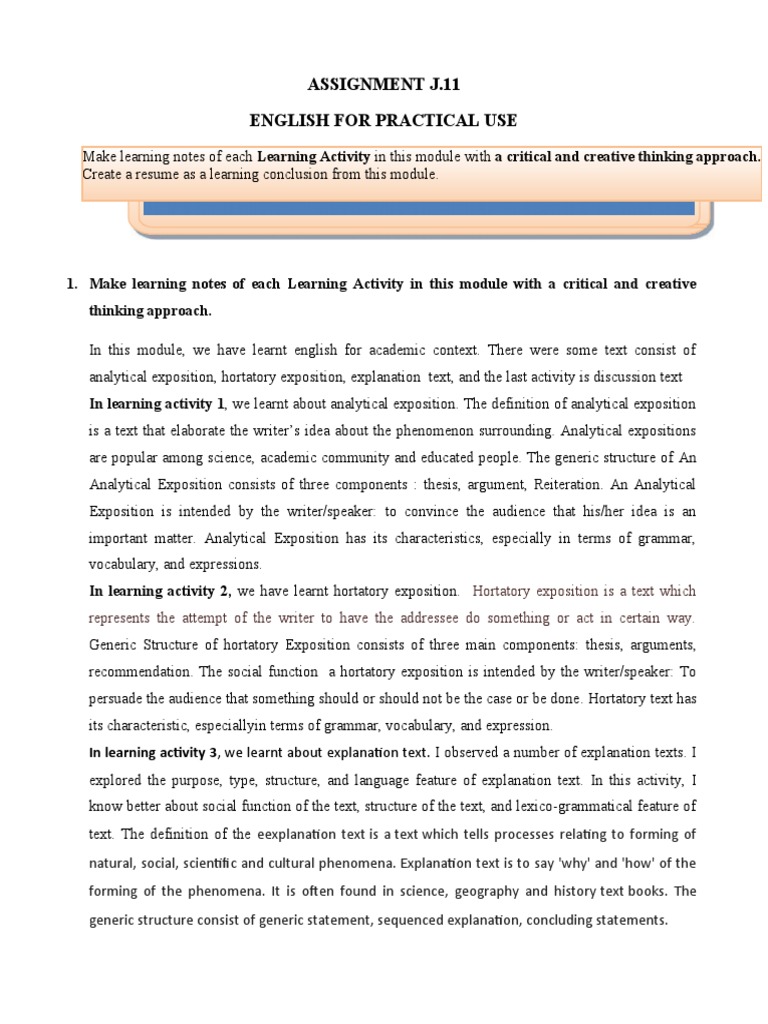 Assignmentt J.11. English For Academic Context New | PDF | Opinion ...