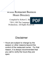 Willits Restaurant Business Hours Directory