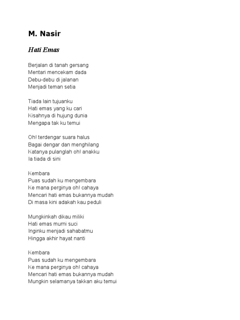 Lirik Kembara Hati Emas Pdf
