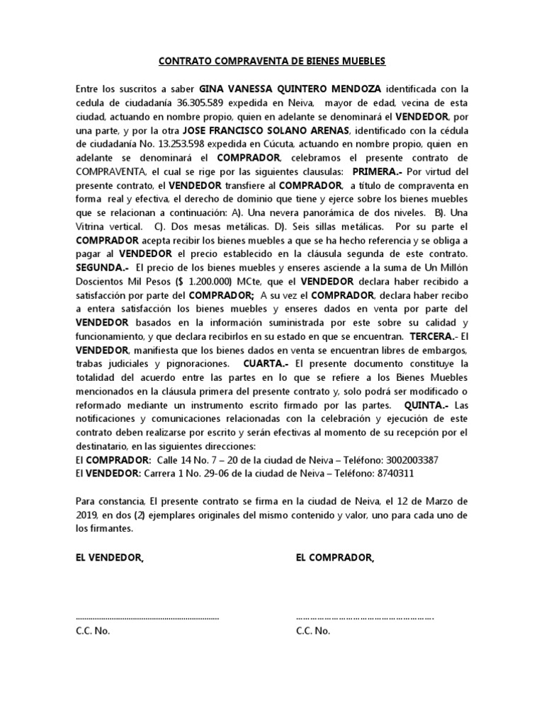 Contrato Compra Venta Muebles | PDF | Ley comparativa | Jurisprudencia