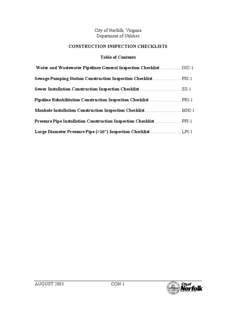 City of Norfolk, Virginia Department of Utilities | PDF | Pipe (Fluid ...