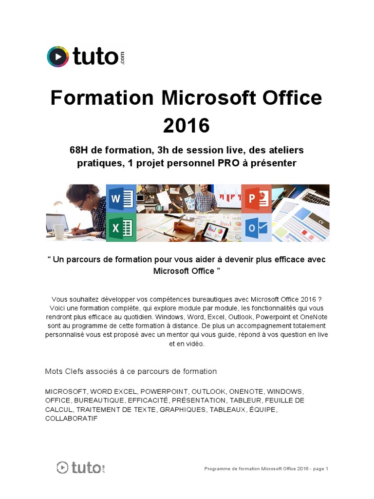 Cours De Bureautique Word Excel Powerpoint 2016 Pdf Formation Office 2016 | PDF | Microsoft Excel | Microsoft Word